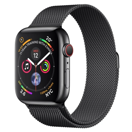 Apple Watch Series 4 (GPS + Cellular) 44mm Space Black Stainless Steel Case with Space Black Milanese Loop (MTV62, MTX32)