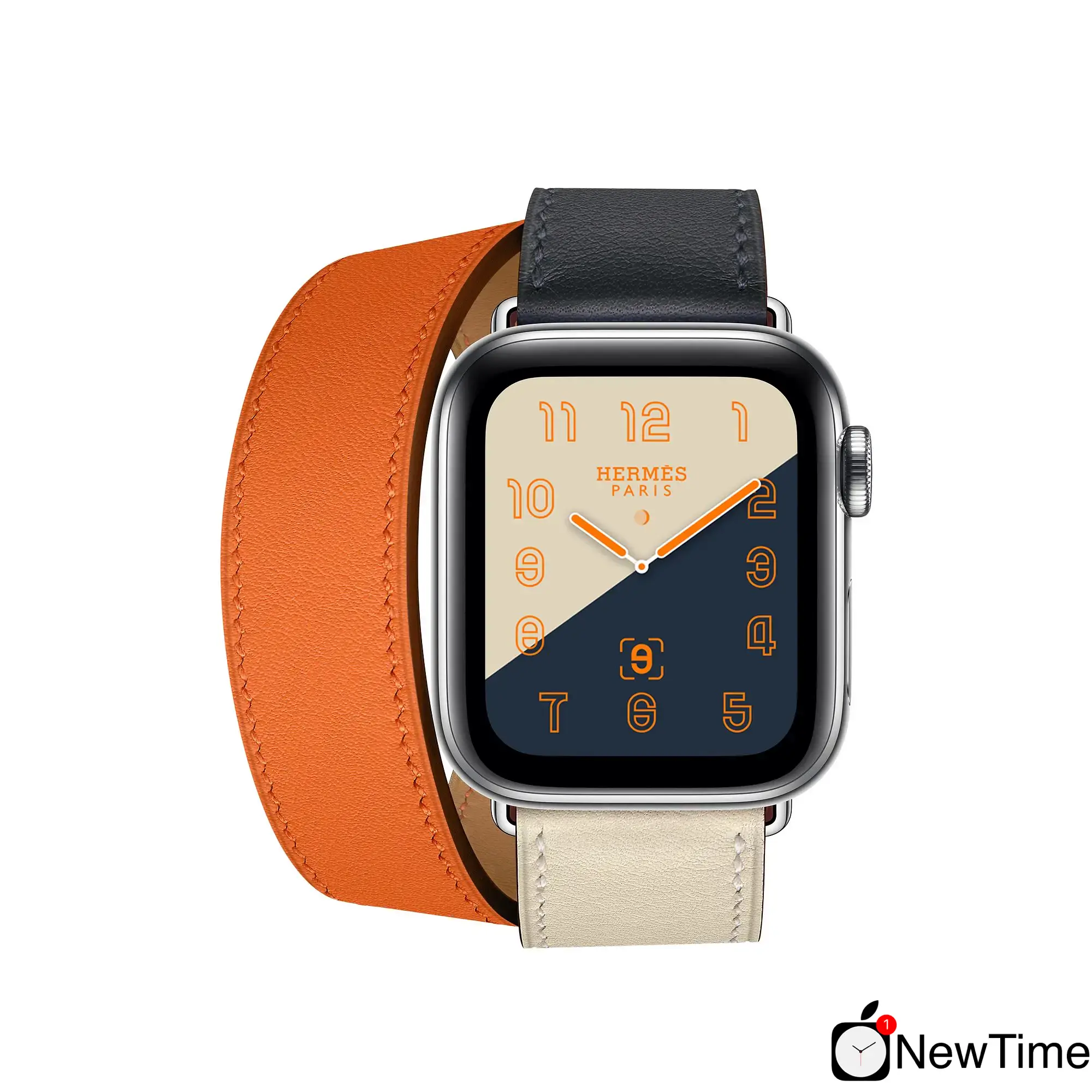 Apple Watch Series 4 Hermès (GPS + Cellular) 40mm Stainless Steel Case with Indigo/Craie/Orange Swift Leather Double Tour (MU7K2, MU7L2)