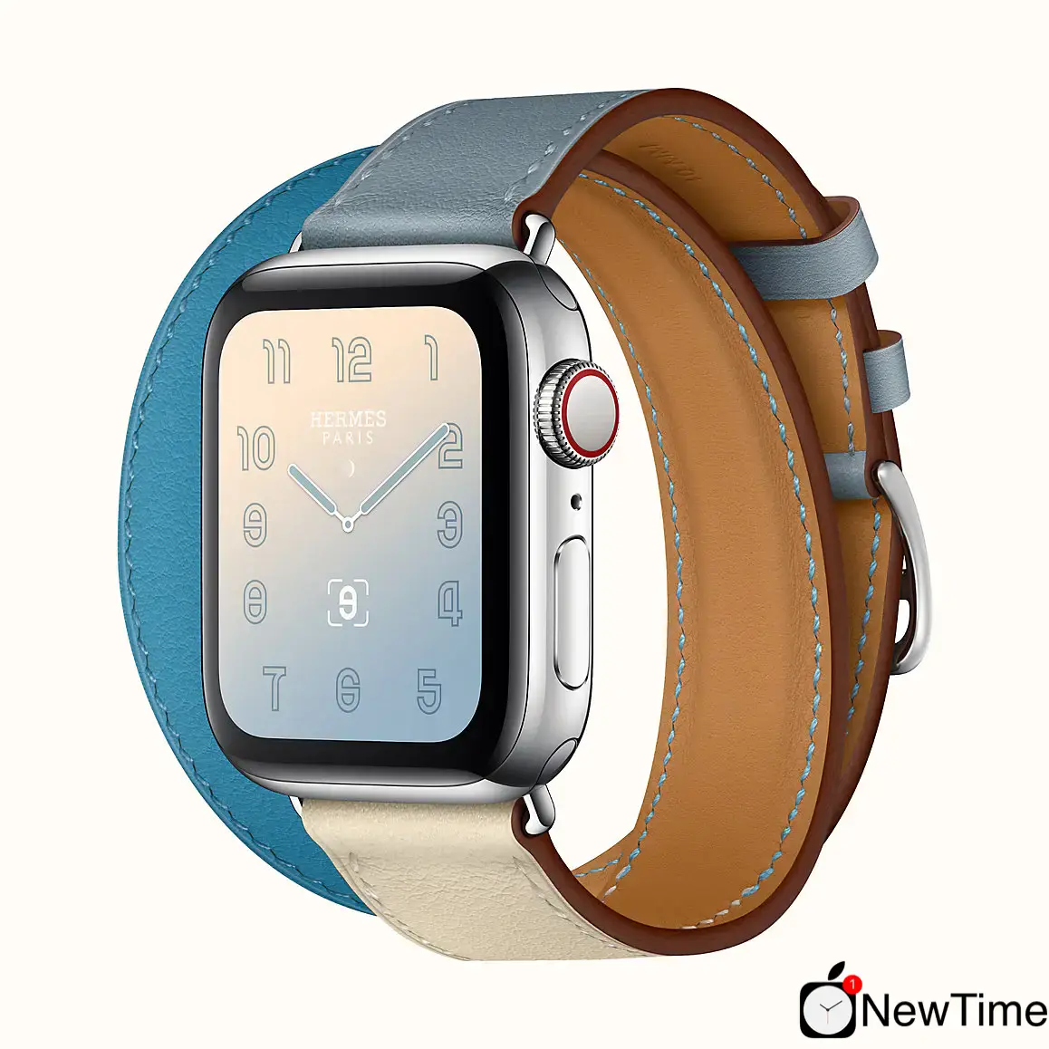 Apple Watch Series 4 Hermès (GPS + Cellular) 40mm Stainless Steel Case with Bleu Lin / Craie / Bleu du Nord Double Tour (H078731CJAD)
