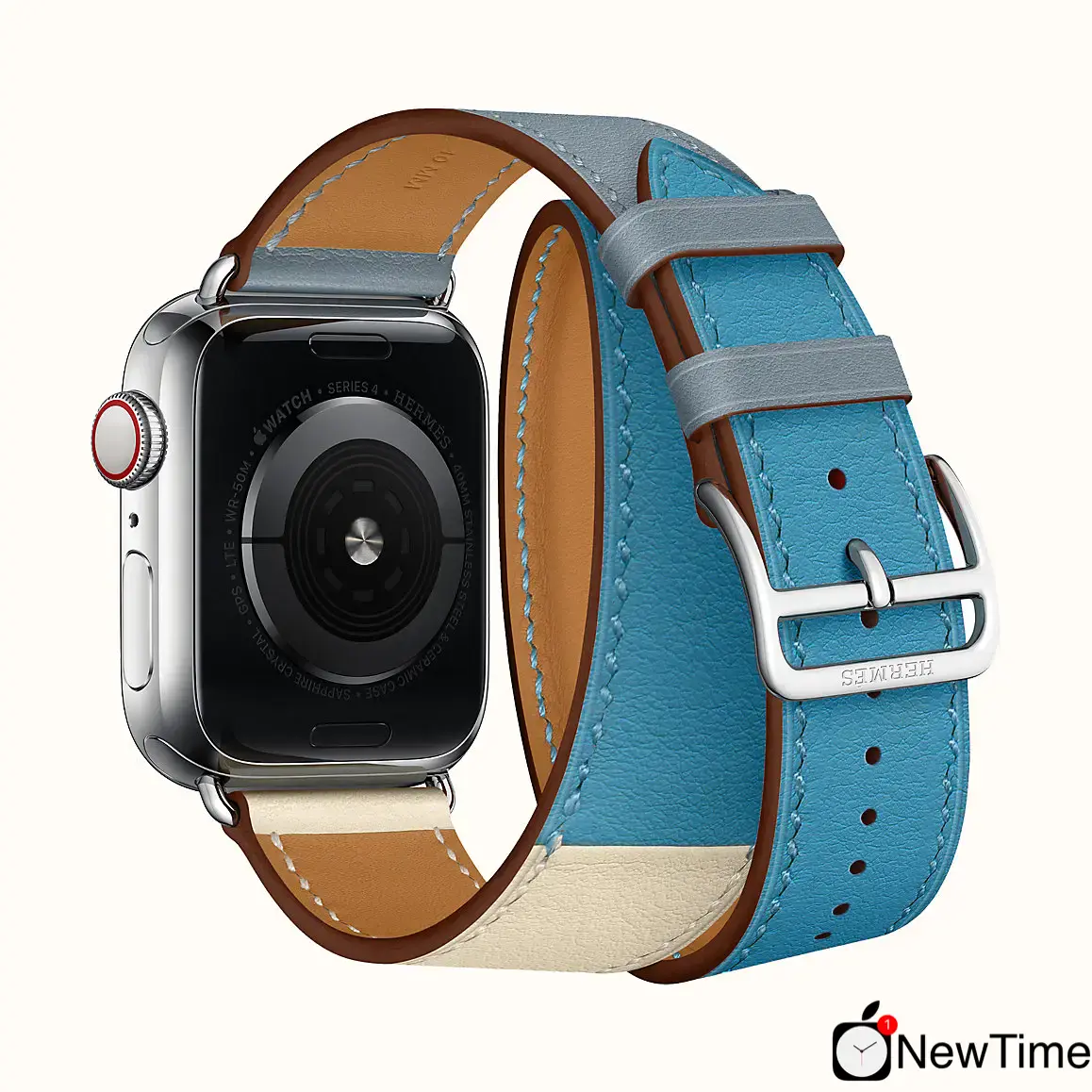 Apple Watch Series 4 Hermès (GPS + Cellular) 40mm Stainless Steel Case with Bleu Lin / Craie / Bleu du Nord Double Tour (H078731CJAD)