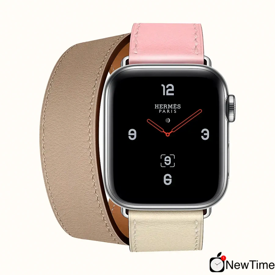 Apple Watch Series 4 Hermès (GPS + Cellular) 40mm Stainless Steel Case with Rose Sakura/Craie/Argile Swift Leather Double Tour (H078731CJAE)