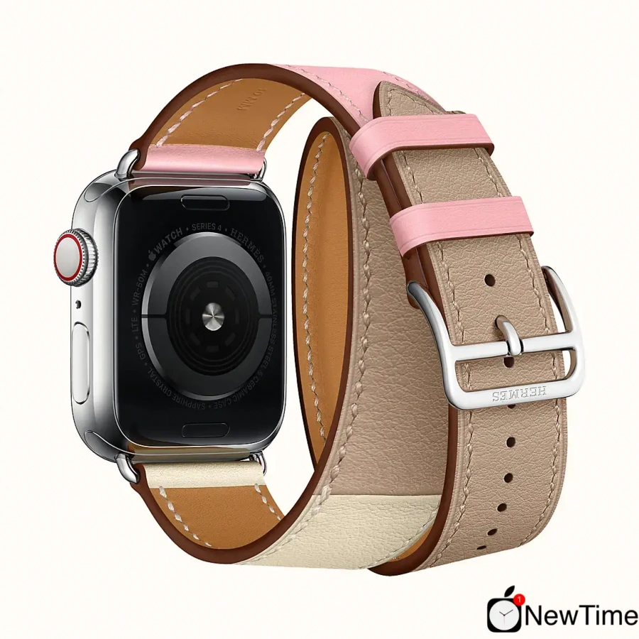 Apple Watch Series 4 Hermès (GPS + Cellular) 40mm Stainless Steel Case with Rose Sakura/Craie/Argile Swift Leather Double Tour (H078731CJAE)