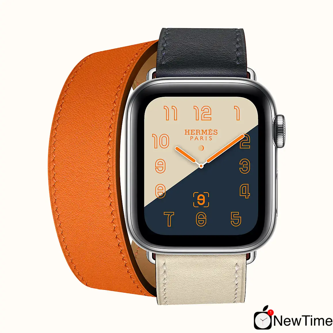 Apple Watch Series 4 Hermès (GPS + Cellular) 40mm Stainless Steel Case with Indigo / Craie / Orange Swift Leather Double Tour (H077064CJAC)