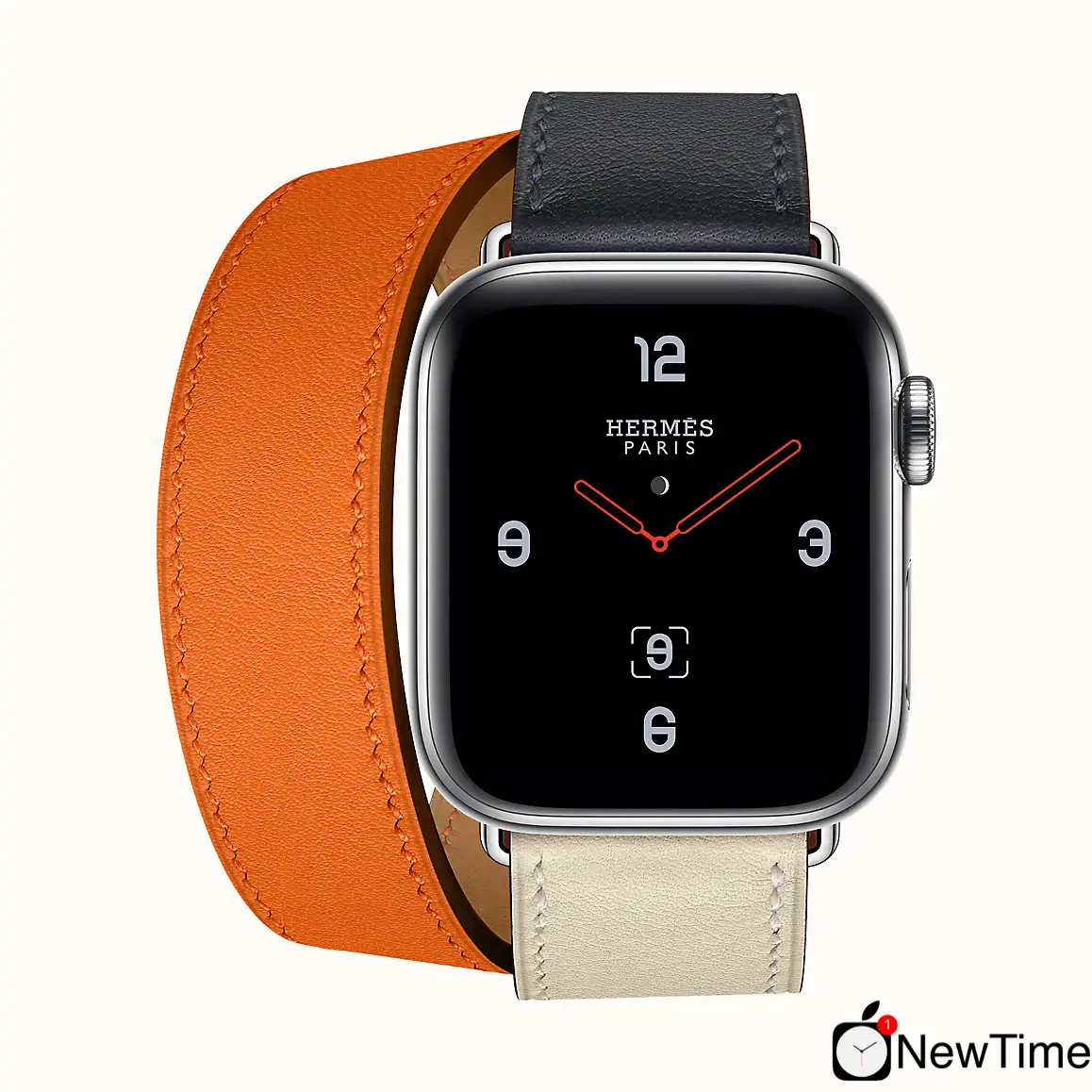 Apple Watch Series 4 Hermès (GPS + Cellular) 40mm Stainless Steel Case with Indigo / Craie / Orange Swift Leather Double Tour (H077064CJAC)