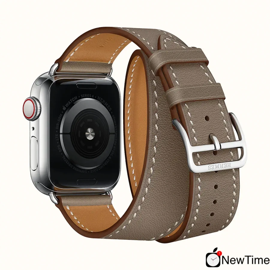 Apple Watch Series 4 Hermès (GPS + Cellular) 40mm Stainless Steel Case with Etoupe Swift Leather Double Tour Long (H078725CJ18)