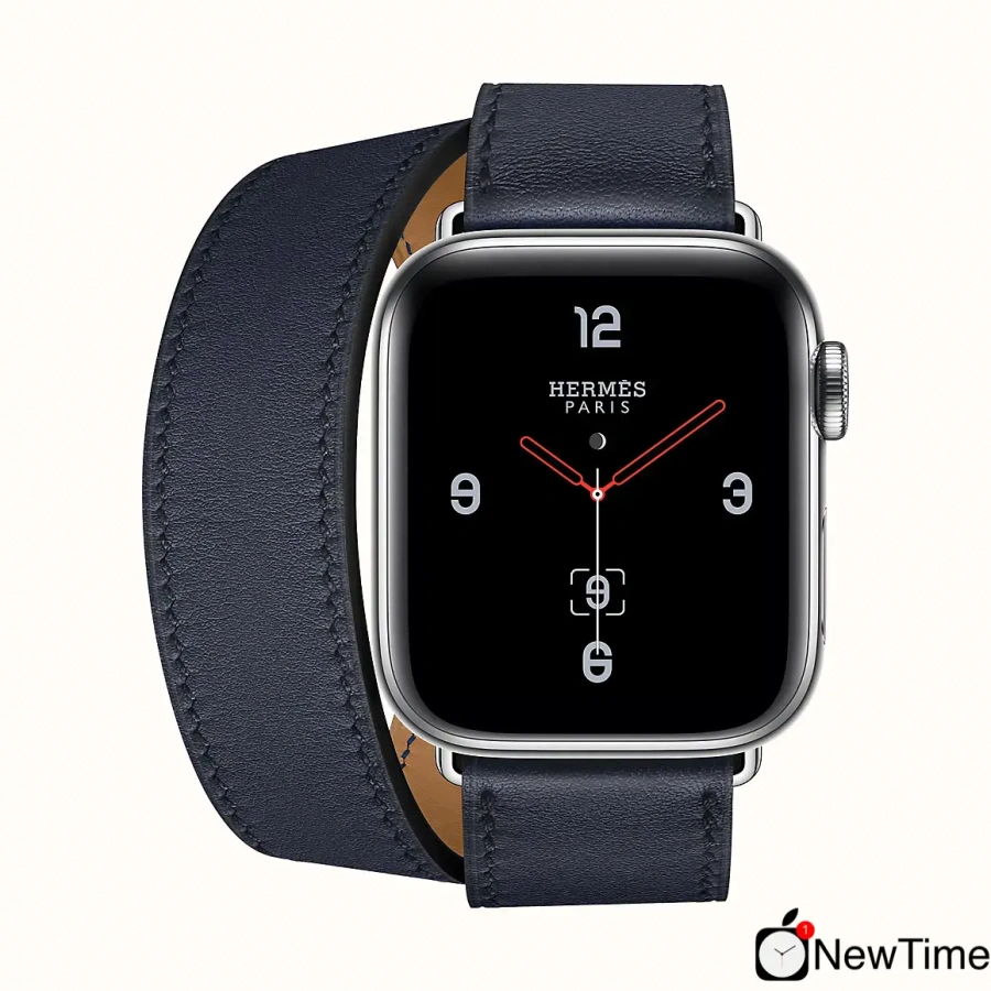 Apple Watch Series 4 Hermès (GPS + Cellular) 40mm Stainless Steel Case with Bleu Indigo Swift Leather Double Tour Long (H078725CJ76)