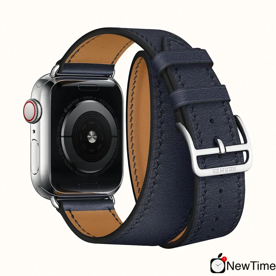 Apple Watch Series 4 Hermès (GPS + Cellular) 40mm Stainless Steel Case with Bleu Indigo Swift Leather Double Tour Long (H078725CJ76)