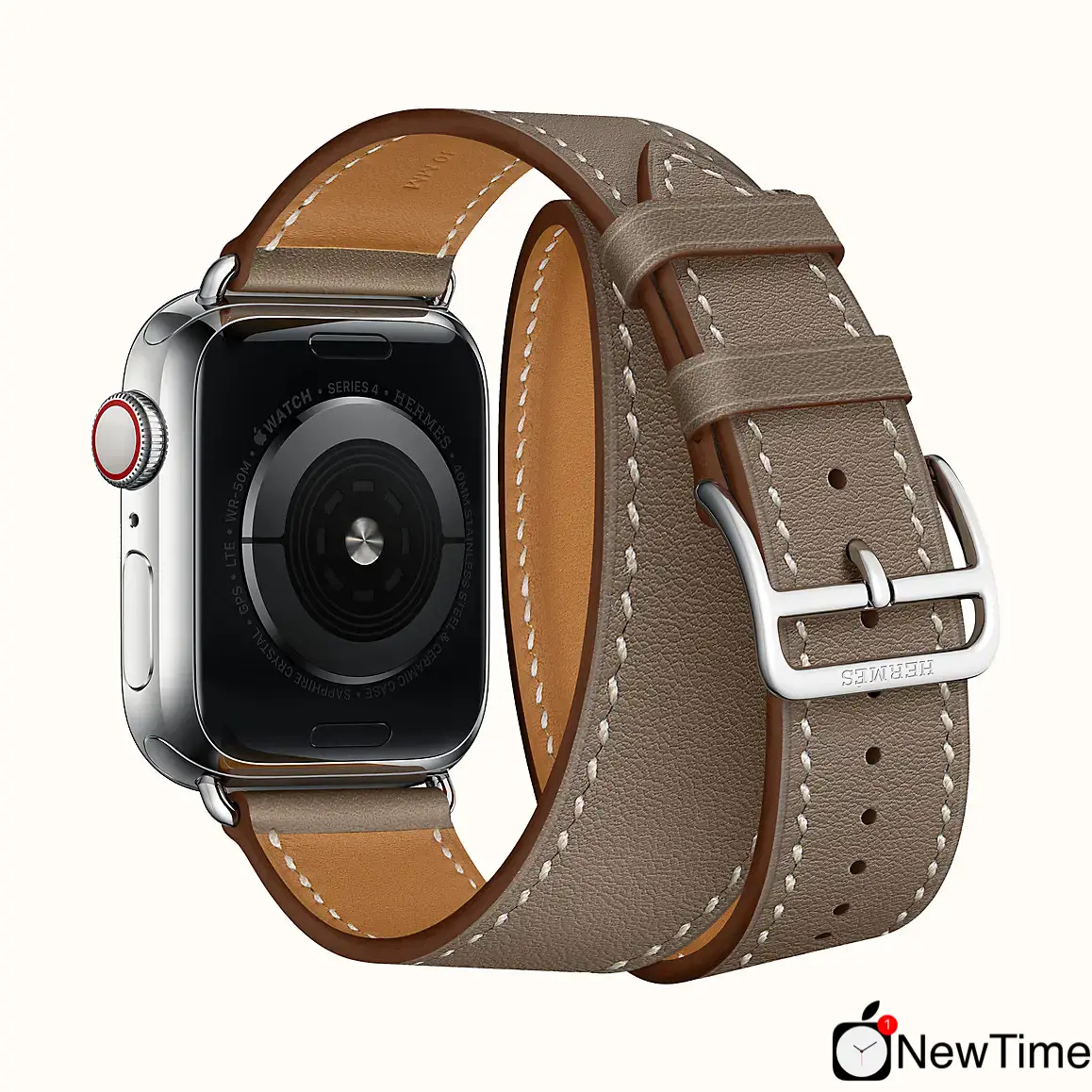 Apple Watch Series 4 Hermès (GPS + Cellular) 40mm Stainless Steel Case with Etoupe Swift Leather Double Tour (H074200CJ18)