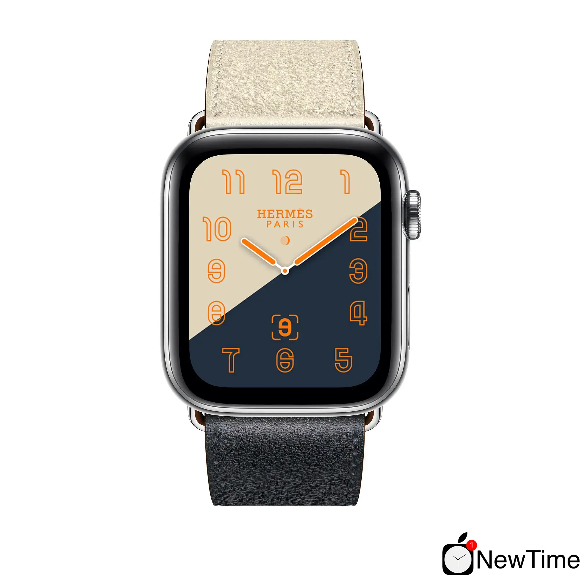 Apple Watch Series 4 Hermès (GPS + Cellular) 44mm Stainless Steel Case with Indigo / Craie / Orange Swift Leather Single Tour (MU6X2, MU782)