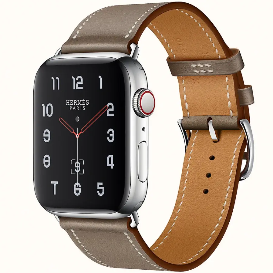 Apple Watch Series 4 Hermès (GPS + Cellular) 44mm Stainless Steel Case with Etoupe Swift Leather Single Tour (H077059CJ18)