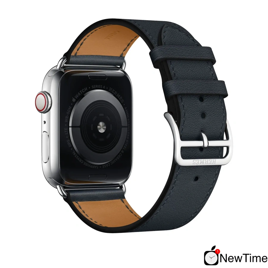 Apple Watch Series 4 Hermès (GPS + Cellular) 44mm Stainless Steel Case with Bleu Indigo Swift Leather Single Tour (MU6W2, MU772)