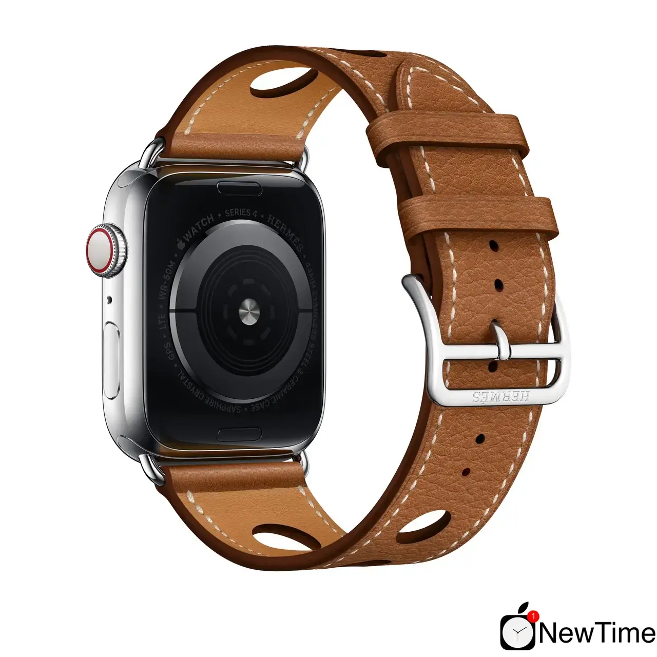 Apple Watch Series 4 Hermès (GPS + Cellular) 44mm Stainless Steel Case with Fauve Grained Barenia Leather Single Tour Rallye (MU9D2, MU9E2)