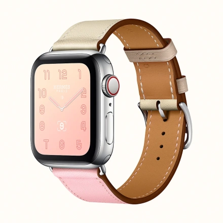 Apple Watch Series 4 Hermès (GPS + Cellular) 40mm Stainless Steel Case with Rose Sakura / Craie / Argile Swift Leather Single Tour (H078727CJAE)