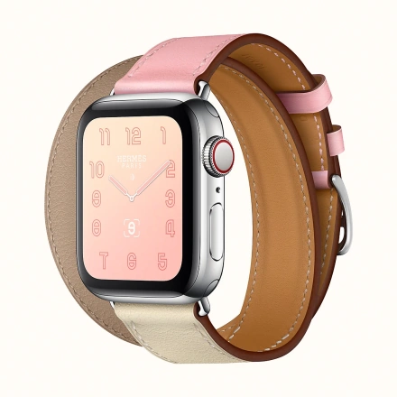 Apple Watch Series 4 Hermès (GPS + Cellular) 40mm Stainless Steel Case with Rose Sakura / Craie / Argile Swift Leather Double Tour (H078731CJAE)