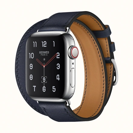 Apple Watch Series 4 Hermès (GPS + Cellular) 40mm Stainless Steel Case with Bleu Indigo Swift Leather Double Tour Long (H078725CJ76)