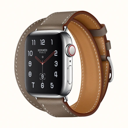 Apple Watch Series 4 Hermès (GPS + Cellular) 40mm Stainless Steel Case with Etoupe Swift Leather Double Tour (H074200CJ18)