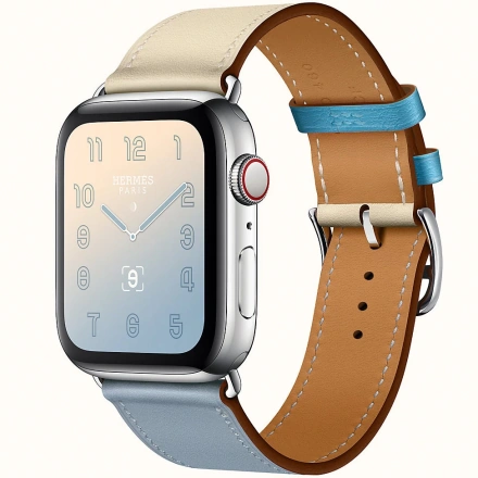 Apple Watch Series 4 Hermès (GPS + Cellular) 44mm Stainless Steel Case with Bleu Lin / Craie / Bleu du Nord Swift Leather Single Tour (H078728CJAD)