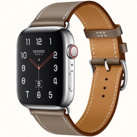 Apple Watch Series 4 Hermès (GPS + Cellular) 44mm Stainless Steel Case with Etoupe Swift Leather Single Tour (H077059CJ18)