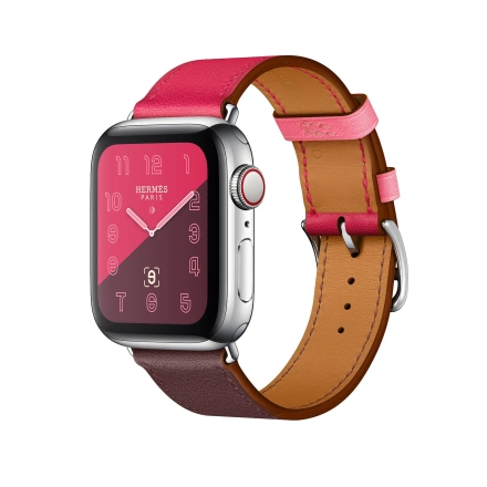 Apple Watch Series 4 Hermès (GPS + Cellular) 40mm Stainless Steel Case with Bordeaux/Rose Extrême/Rose Azalée Swift Leather Single Tour (MU6N2, MU702)