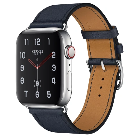 Apple Watch Series 4 Hermès (GPS + Cellular) 44mm Stainless Steel Case with Bleu Indigo Swift Leather Single Tour (MU6W2, MU772)