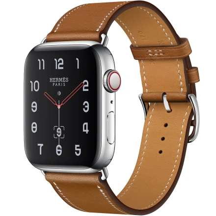 Apple Watch Series 4 Hermès (GPS + Cellular) 44mm Stainless Steel Case with Fauve Barenia Leather Single Tour (MU6V2, MU762)