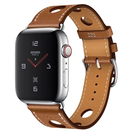 Apple Watch Series 4 Hermès (GPS + Cellular) 44mm Stainless Steel Case with Fauve Grained Barenia Leather Single Tour Rallye (MU9D2, MU9E2)