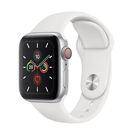 Apple Watch Series 5 GPS + Cellular 40mm Silver Aluminum Case with White Sport Band (MWWN2, MWX12)