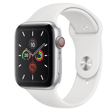 Apple Watch Series 5 GPS + Cellular 44mm Silver Aluminum Case with White Sport Band (MWVY2, MWWC2)