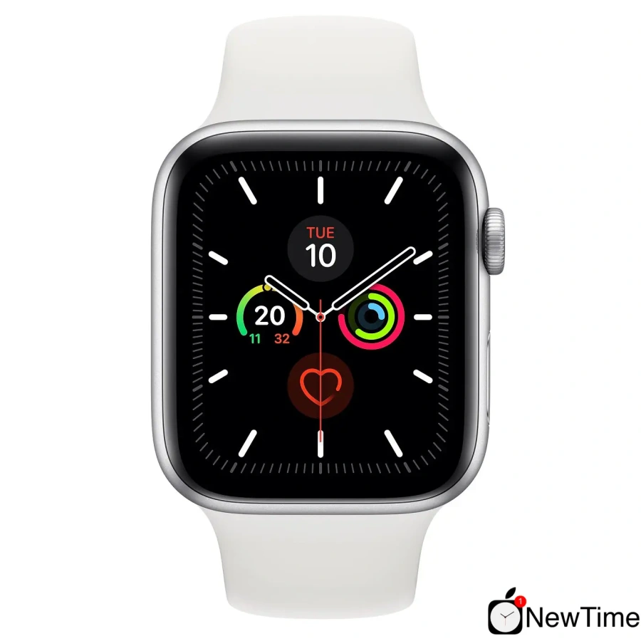 Apple Watch Series 5 GPS + Cellular 44mm Silver Aluminum Case with White Sport Band (MWVY2, MWWC2)