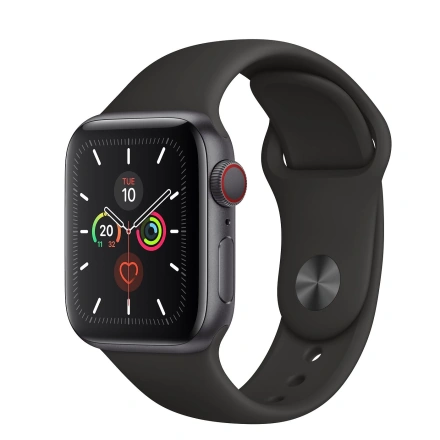 Apple Watch Series 5 GPS + Cellular 40mm Space Gray Aluminum Case with Black Sport Band (MWWQ2, MWX32)