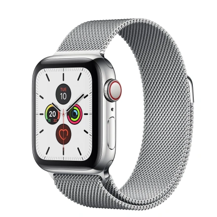 Apple Watch Series 5 GPS + Cellular 40mm Stainless Steel Case with Milanese Loop (MWWT2, MWX52)