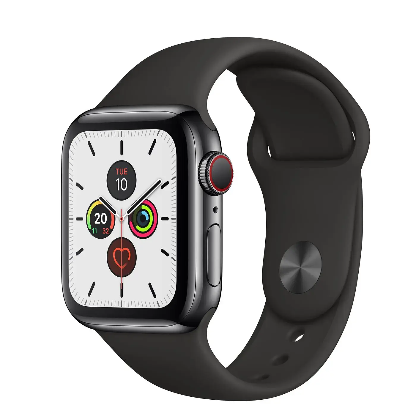 Apple Watch Series 5 GPS + Cellular 40mm Space Black Stainless Steel Case with Black Sport Band (MWWW2, MWX82)