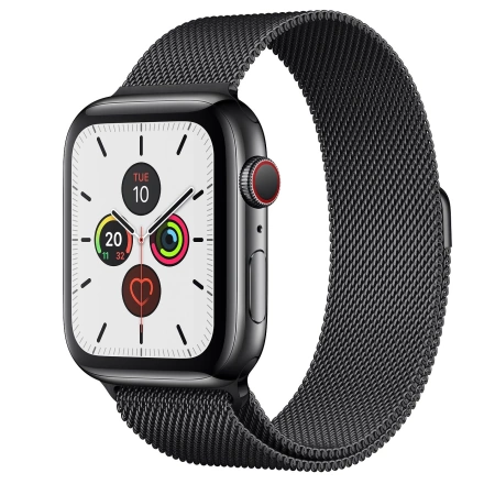 Apple Watch Series 5 GPS + Cellular 44mm Space Black Stainless Steel Case with Space Black Milanese Loop (MWW82, MWWL2)