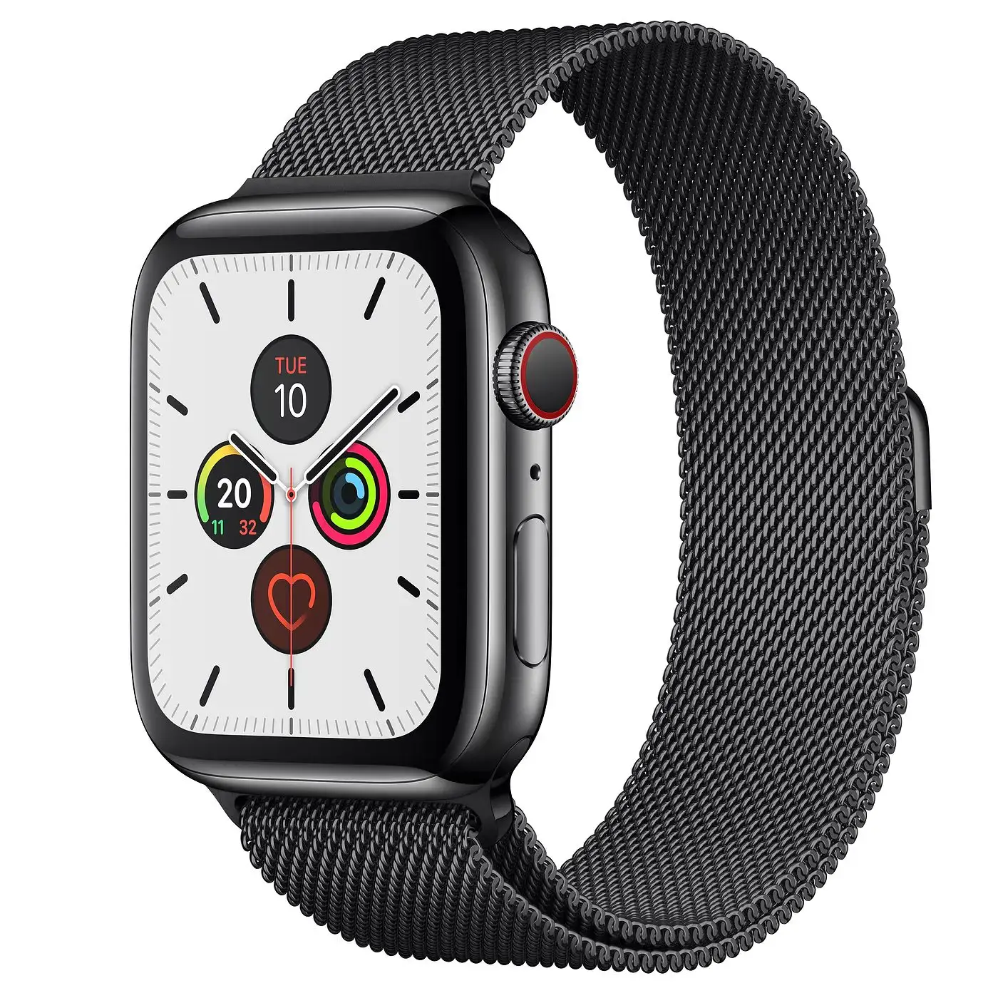 Apple Watch Series 5 GPS + Cellular 44mm Space Black Stainless Steel Case with Space Black Milanese Loop (MWW82, MWWL2)