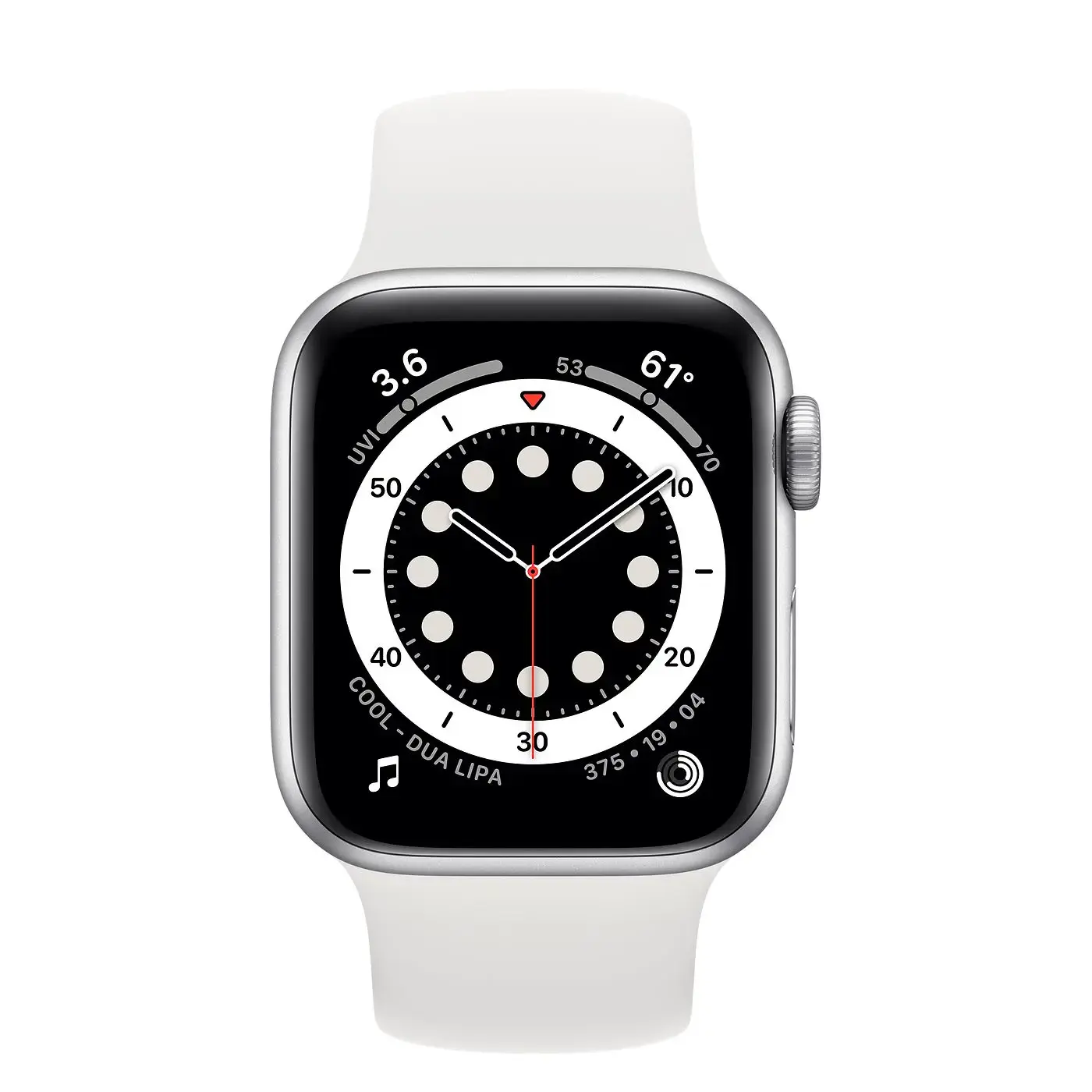 Apple Watch Series 6 GPS 40mm Silver Aluminum Case (MG183) with White Solo Loop Size 4 (MYNQ2)