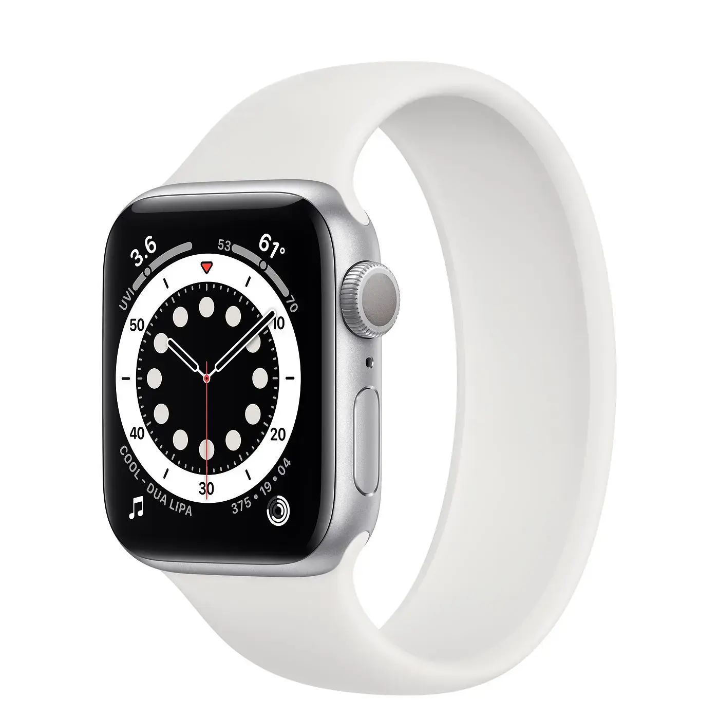 Apple Watch Series 6 GPS 40mm Silver Aluminum Case (MG183) with White Solo Loop Size 4 (MYNQ2)