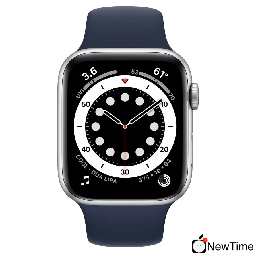 Apple Watch Series 6 GPS 44mm Silver Aluminum Case (M02D3) with Deep Navy Sport Band (MYAX2)