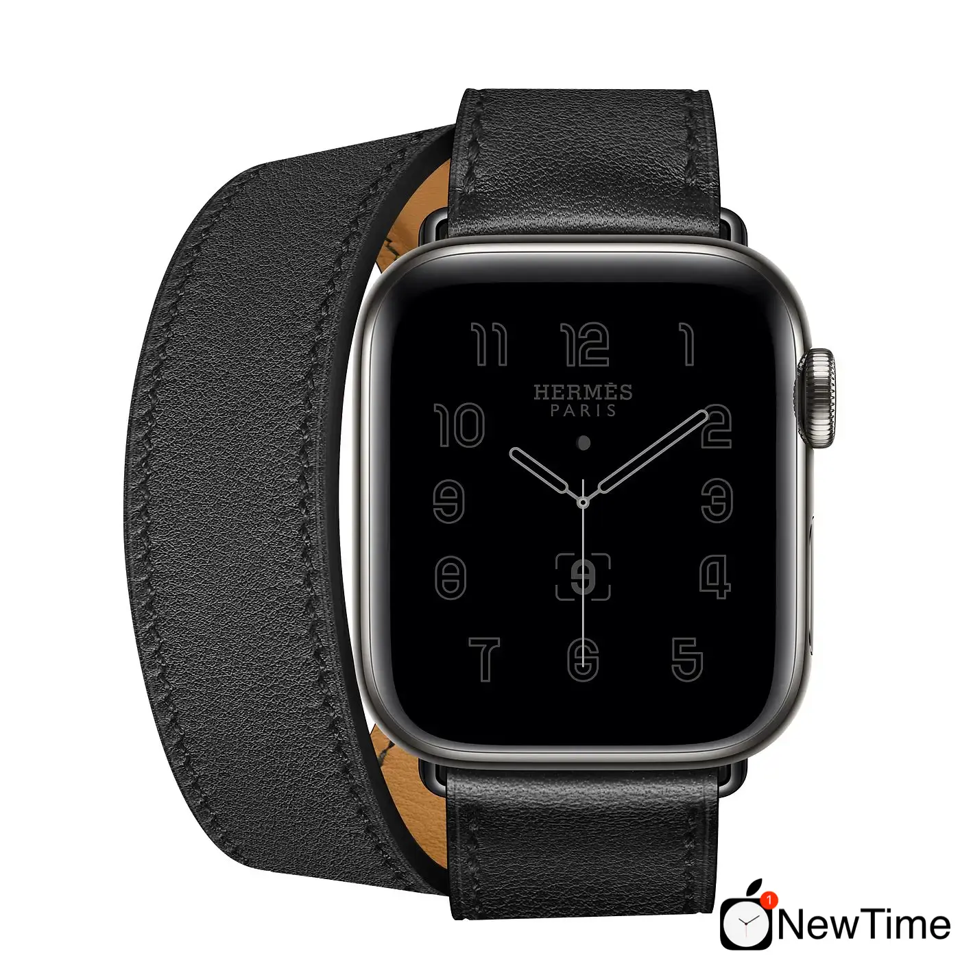 Apple Watch Hermes Series 6 40mm Space Black Stainless with Noir Swift Leather Double Tour (MG3Q3 + H078742CZ89)