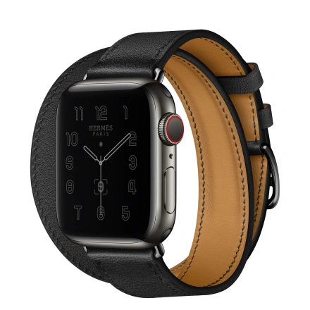 Apple Watch Hermes Series 6 40mm Space Black Stainless with Noir Swift Leather Double Tour (MG3Q3 + H078742CZ89)