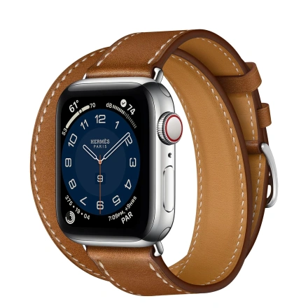 Apple Watch Hermes Series 6 GPS + Cellular 40mm Silver Stainless Steel Case with Fauve Barénia Leather Double Tour (MG3K3 + H074199CJ34)