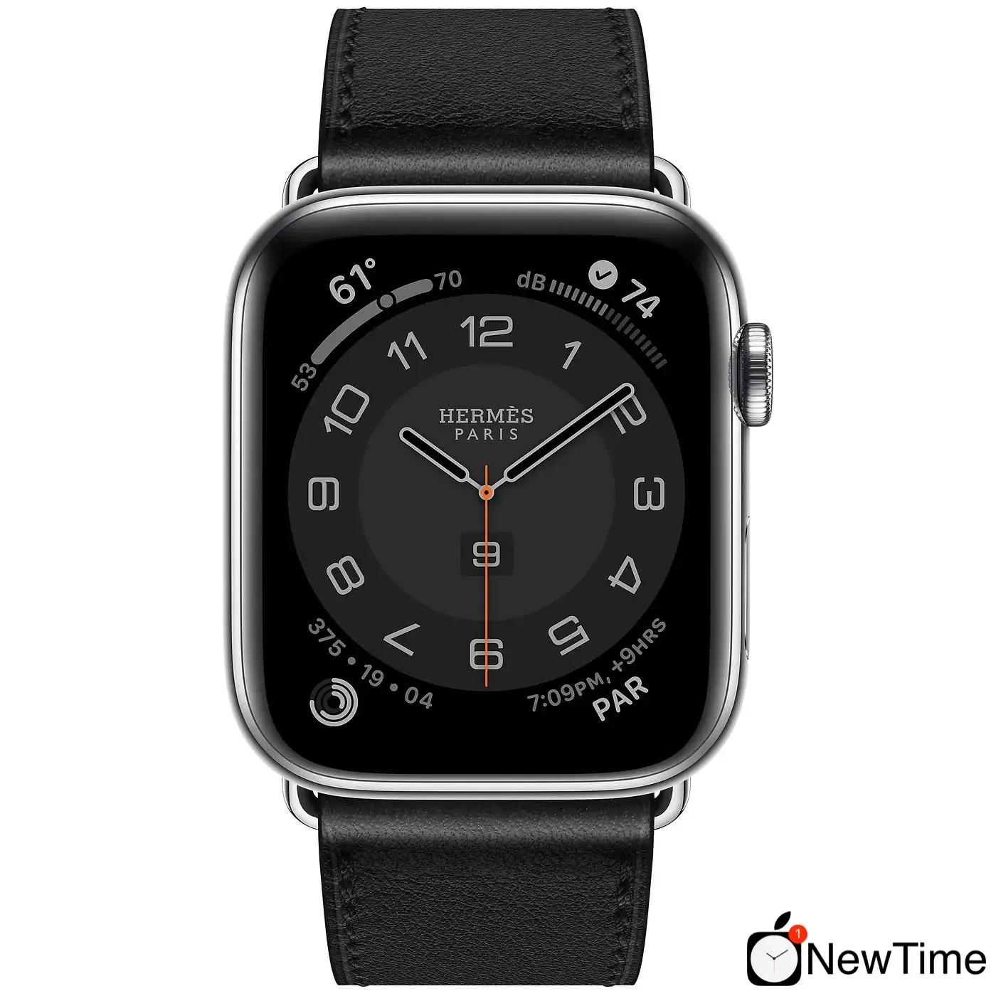 Apple Watch Hermes Series 6 GPS + Cellular 44mm Silver Stainless Steel Case with Noir Swift Leather Single Tour Deployment Buckle (MG3G3 + H078782CJ89)