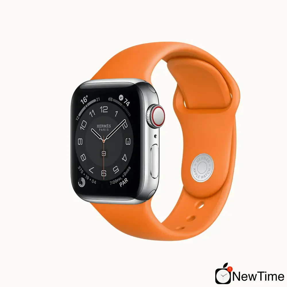 Apple Watch Hermes Series 6 GPS + Cellular 40mm Silver Stainless Steel Case with Orange Swift Leather Single Tour (MG3K3 + H077051CJ93)
