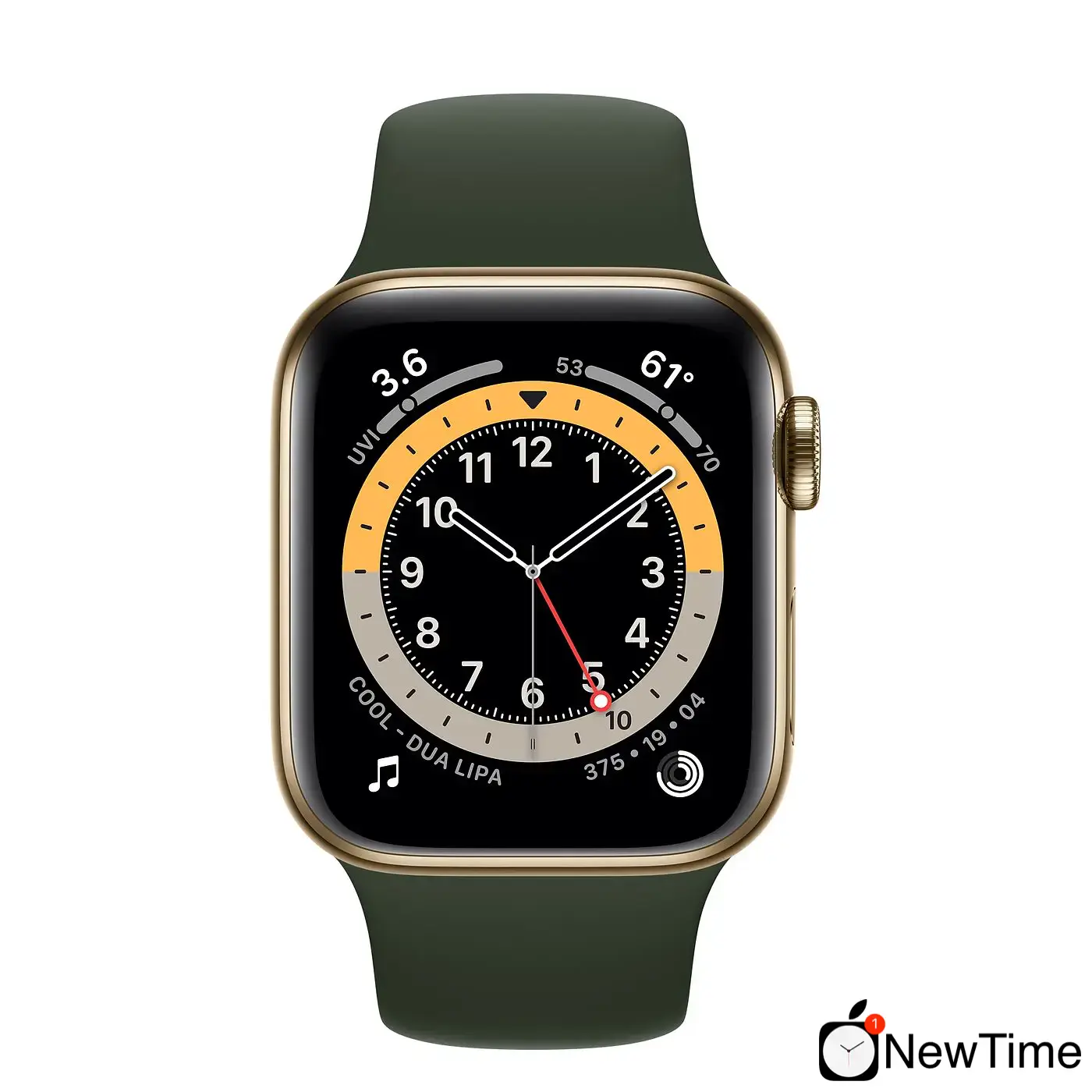 Apple Watch Series 6 GPS + Cellular 40mm Gold Stainless Steel Case with Cyprus Green Sport Band (M02W3, M06V3)