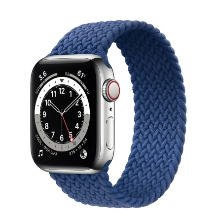 Apple Watch Series 6 GPS + Cellular 40mm Silver Stainless Steel Case (M0DV3) with Atlantic Blue Braided Solo Loop - Size 5 (MY702)