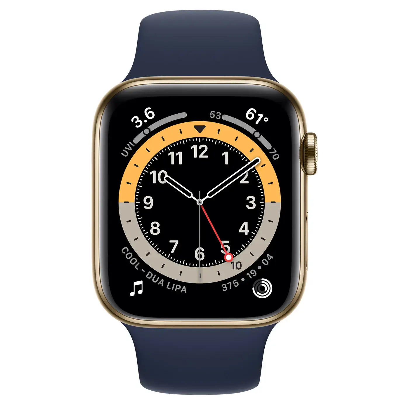 Apple Watch Series 6 GPS + Cellular 44mm Gold Stainless Steel Case with Deep Navy Sport Band (MJXL3)