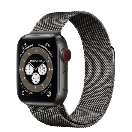 Apple Watch Edition Series 6 GPS + Cellular 40mm Space Black Titanium Case with S/M Dark Gray Sport Band (M0DX3) + Graphite Milanese Loop (MYAN2)