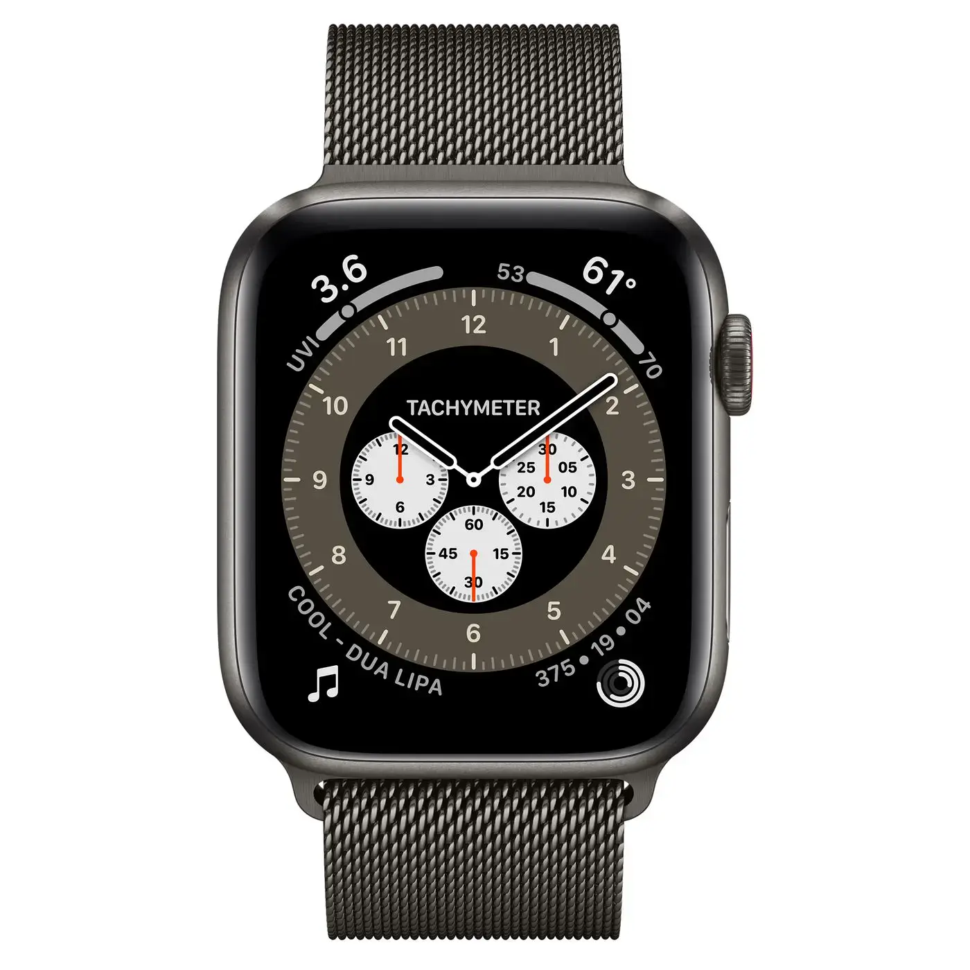Apple Watch Edition Series 6 GPS + Cellular 44mm Space Black Titanium Case with Graphite Milanese Loop + M/L Dark Gray Sport Band (MJ423+MYAQ2)