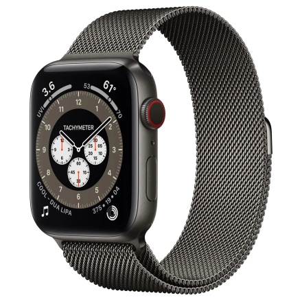 Apple Watch Edition Series 6 GPS + Cellular 44mm Space Black Titanium Case with Graphite Milanese Loop + M/L Dark Gray Sport Band (MJ423+MYAQ2)