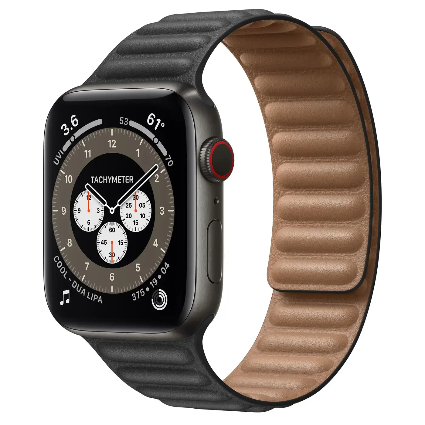 Apple Watch Edition Series 6 GPS + Cellular 44mm Space Black Titanium Case with S/M Black Leather Link + M/L Dark Gray Sport Band (MJ423+MY9M2)