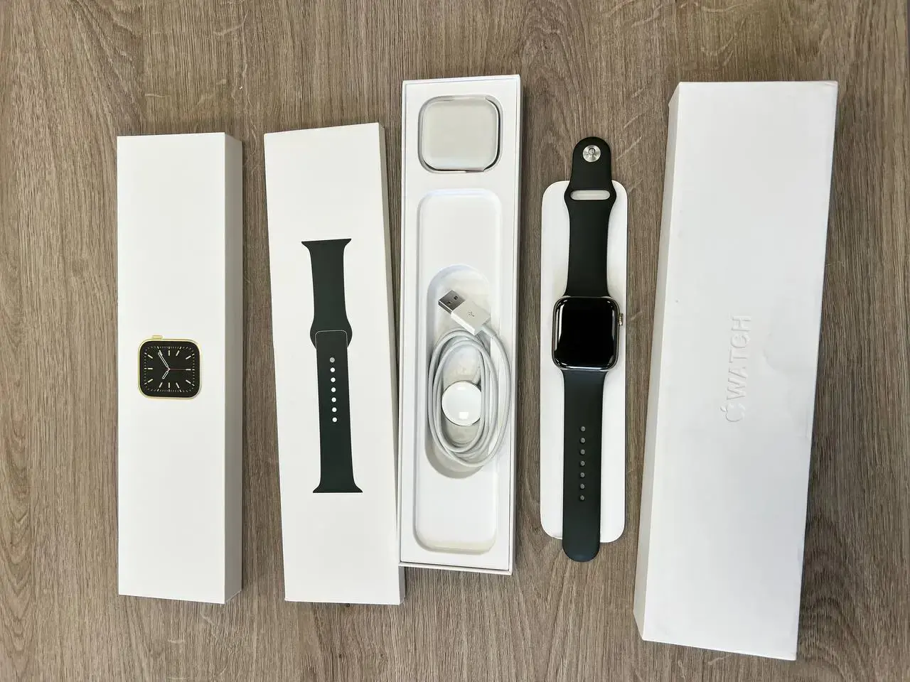 USED Apple Watch Series 6 GPS + Cellular 44mm Gold Stainless Steel Case з Cyprus Green Sport Band (M07N3, M09F3), (Стан - 10/10 Комплект - повний | гарантія - 1 міс.)